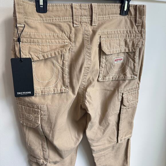 True Religion NWT Big T Cargo Jogger Tan Pants Sz 29 Y2K Utility Khaki Trendy - Picture 6 of 8